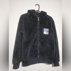 NewYork Rangers Black Fleece Sherpa Plush Hoodie Zip Front